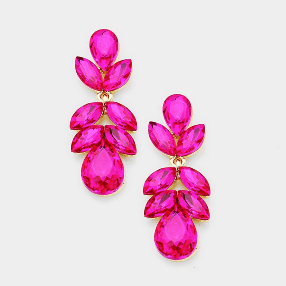 Marquise Floral Crystal Earrings Fuchsia